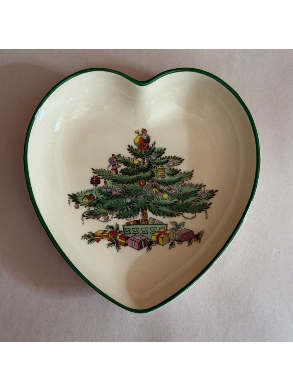 Vintage 90s Spode Made in England Christmas Tree 4" Heart Trinket Dish S3324-V